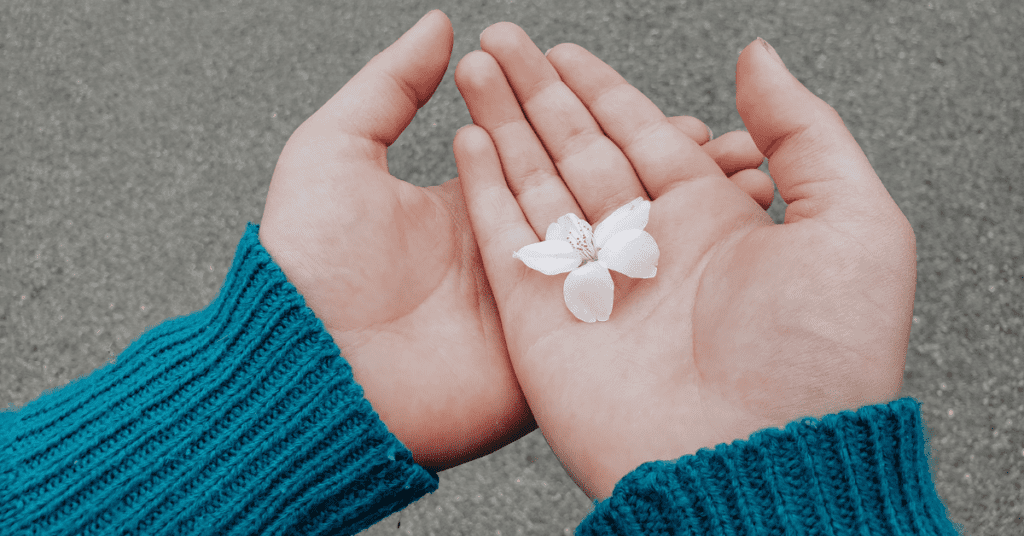 Child's hands holding flower for building positive relationships with your child