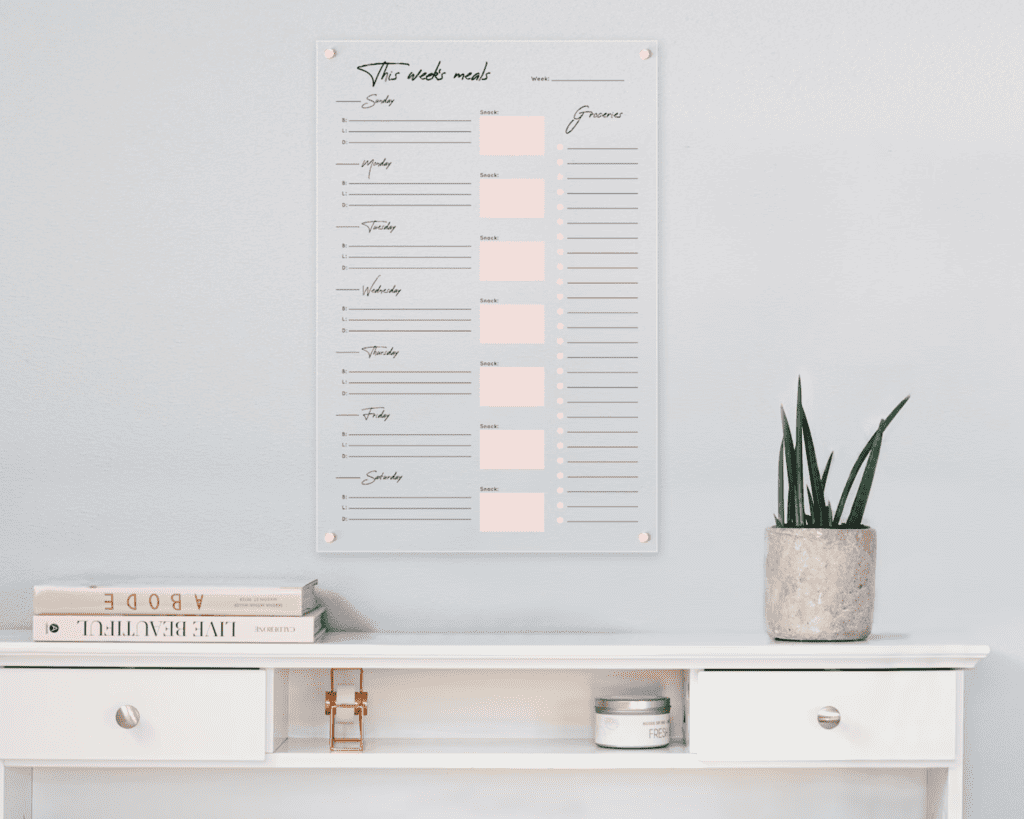 Personalized acrylic meal planner for saving money on groceries